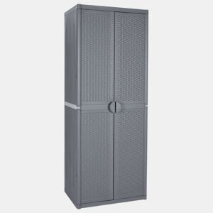 vidaXL Armário de arrumação para jardim 65x45x172 cm vime PP cinzento