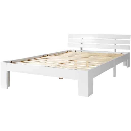 Cama de madeira maciça para adultos com estrado de ripas - 140x200 cm - branco