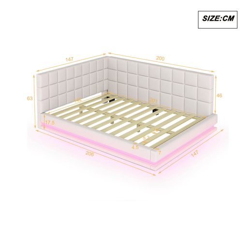 Sofá-cama estofado em veludo 140x200cm - com LED e tomada USB - Bege