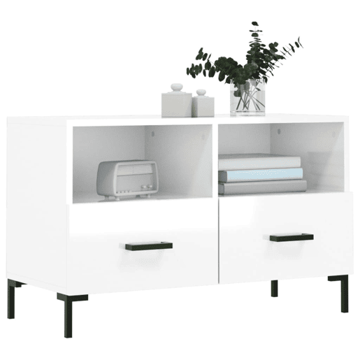 Móvel de TV - Modulo de TV - Armário de TV 80x36x50 cm derivados de madeira branco brilhante
