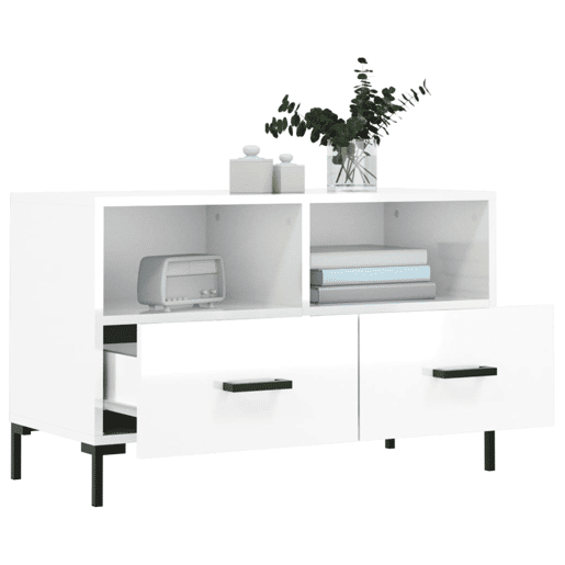 Móvel de TV - Modulo de TV - Armário de TV 80x36x50 cm derivados de madeira branco brilhante