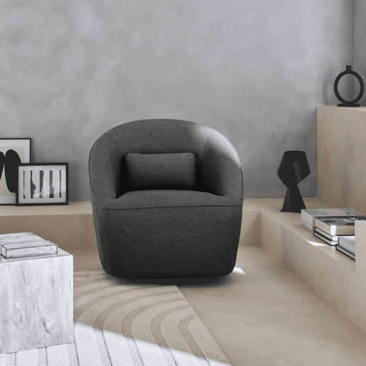Poltrona giratória 360º com almofada, tecido, Lana, Cinza escuro, 80x73x77 cm