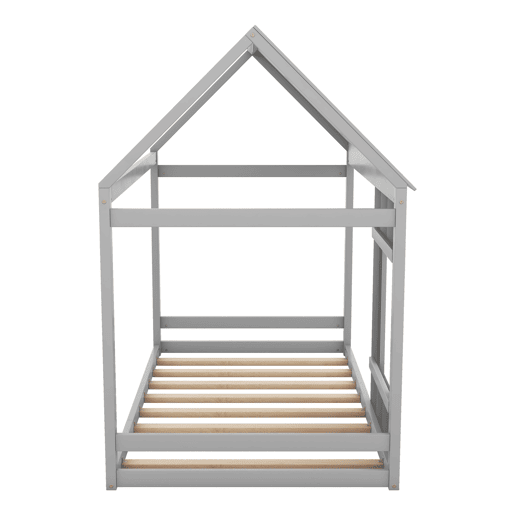 Cama cabina em madeira de pinho 90x200cm - cama para crianças com teto e janela e estrado - Cinzento