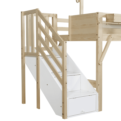 Cama mezzanine em madeira 90x200 cm - com ardósia e escada de arrumação - Natural