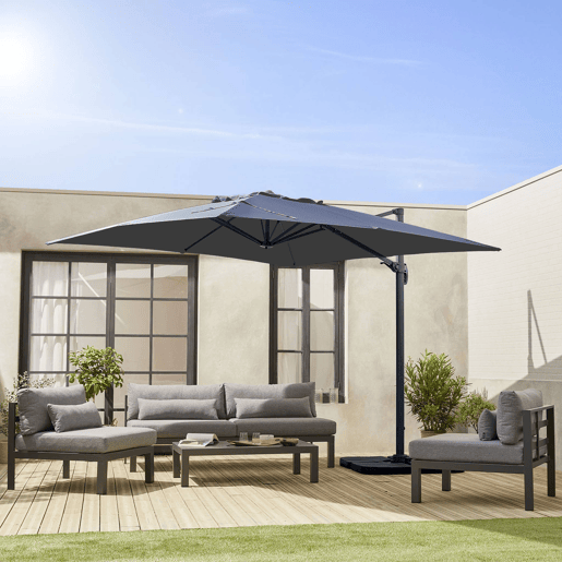 3x3m cobertura guarda-sol quadrada offset, Lona para guarda-sol Falgos, Cinza, 296x296x296 cm