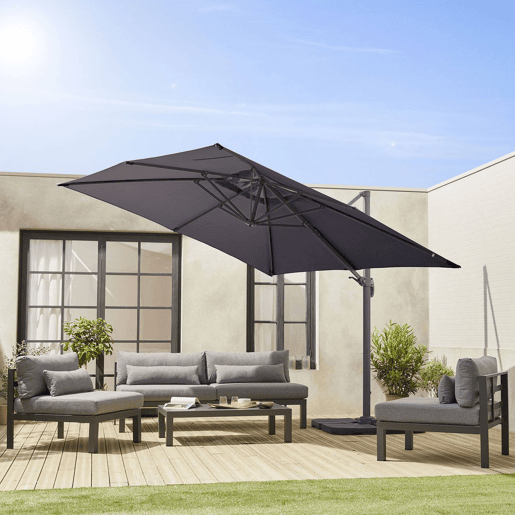 3x3m cobertura guarda-sol quadrada offset, Lona para guarda-sol Falgos, Cinza, 296x296x296 cm