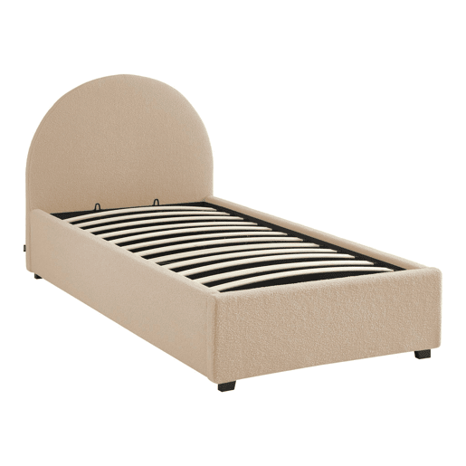 Cama com base de ripas e cabeceira 90cm, acabamento boucle, Cameron, Nudez, 206x104x102 cm