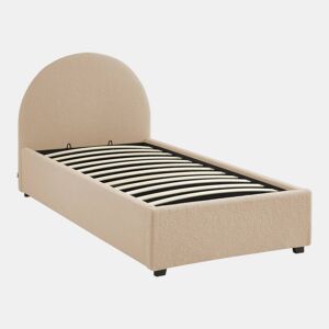 Cama com base de ripas e cabeceira 90cm, acabamento boucle, Cameron, Nudez, 206x104x102 cm