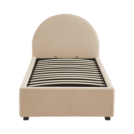 Cama com base de ripas e cabeceira 90cm, acabamento boucle, Cameron, Nudez, 206x104x102 cm