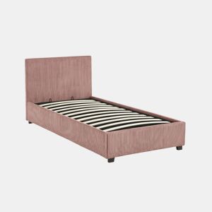 Cama com base de ripas e cabeceira 90cm, veludo canelado fino, Avalon, Rosa, 202x97.5x86 cm