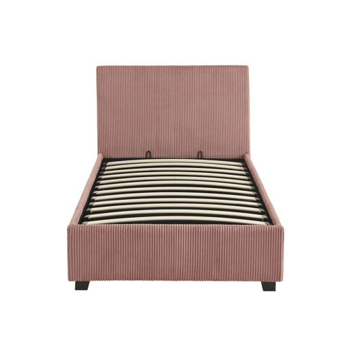 Cama com base de ripas e cabeceira 90cm, veludo canelado fino, Avalon, Rosa, 202x97.5x86 cm