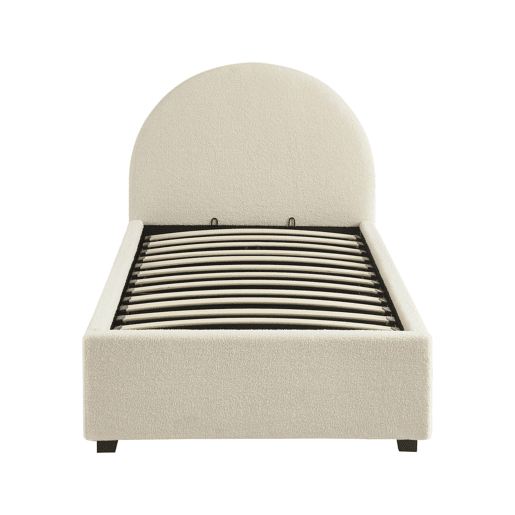 Cama com base de ripas e cabeceira 90cm, acabamento boucle, Cameron, Branco, 206x104x102 cm