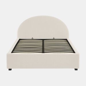 Cama com base de ripas e cabeceira 140cm, acabamento boucle, Cameron, Branco, 206x153.5x102 cm