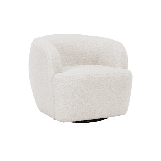 Poltrona giratória 360º de metal e boucle, Laya, Creme, 79.5x77.5x67 cm