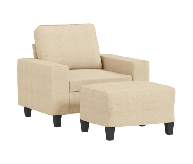 Vidaxl sillón con taburete tela crema 60 cm