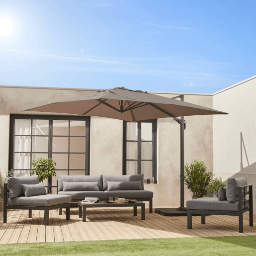 3x3m cobertura guarda-sol quadrada offset, Lona para guarda-sol Falgos, Taupe, 296x296x296 cm