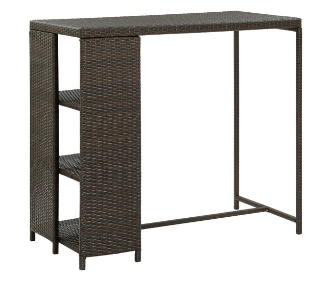 Vidaxl mesa bar estante almacenaje 120x60x110cm ratán sintético marrón