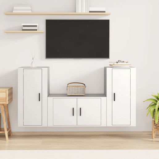 Conjunto móveis de TV - Armários TV 3 pcs madeira processada branco