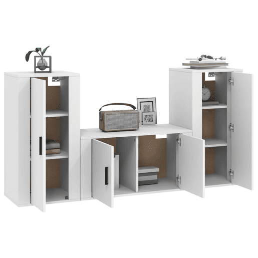 Conjunto móveis de TV - Armários TV 3 pcs madeira processada branco