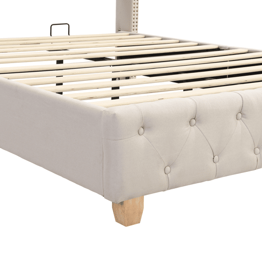 Cama de adulto estofada em linho - 140x190 cm - com estrado de molas - Bege