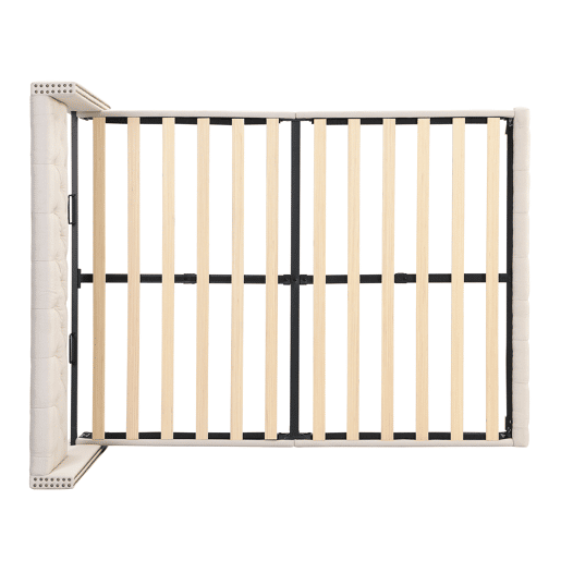 Cama de adulto estofada em linho - 140x190 cm - com estrado de molas - Bege