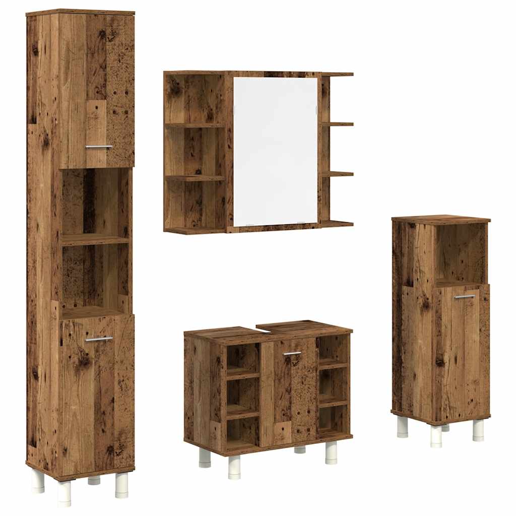 Vidaxl juego de muebles de baño 4 piezas madera ingeniería envejecida