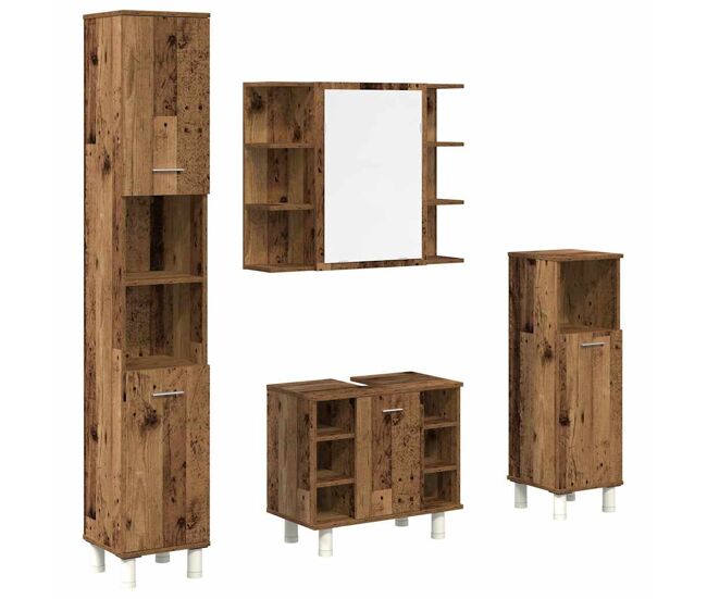 Vidaxl juego de muebles de baño 4 piezas madera ingeniería envejecida