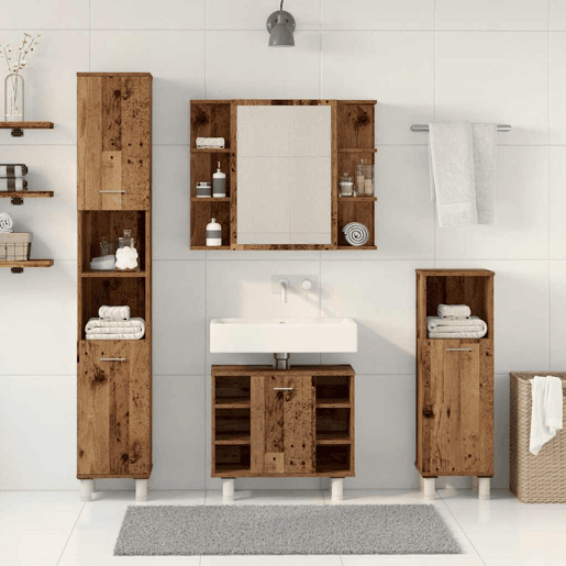 vidaXL 4 pcs conj. móveis casa banho derivados madeira madeira velha