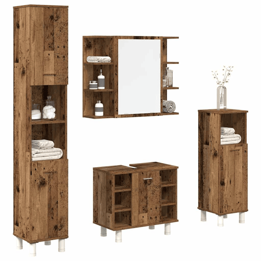vidaXL 4 pcs conj. móveis casa banho derivados madeira madeira velha