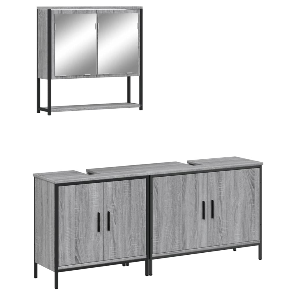 Vidaxl set de muebles de baño 3 pzas madera contrachapada gris sonoma