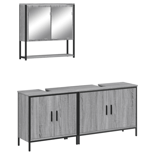 vidaXL 3 pcs Conjunto móveis casa de banho madeira proc. cinza sonoma