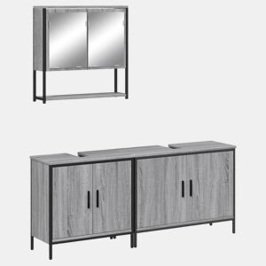 vidaXL 3 pcs Conjunto móveis casa de banho madeira proc. cinza sonoma