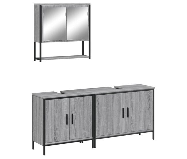 Vidaxl set de muebles de baño 3 pzas madera contrachapada gris sonoma