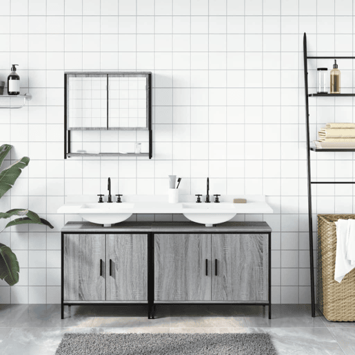 vidaXL 3 pcs Conjunto móveis casa de banho madeira proc. cinza sonoma