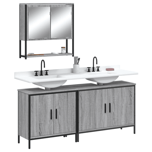 vidaXL 3 pcs Conjunto móveis casa de banho madeira proc. cinza sonoma