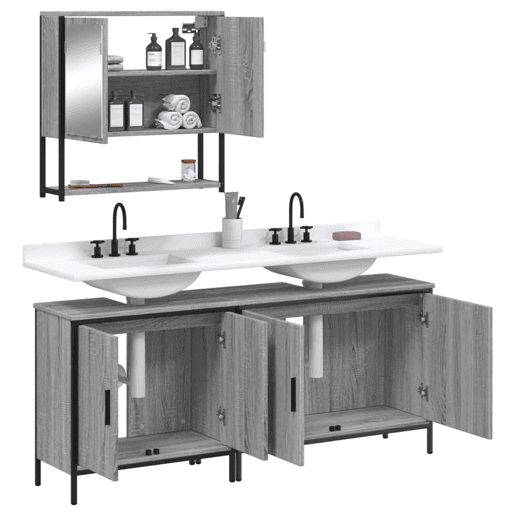 vidaXL 3 pcs Conjunto móveis casa de banho madeira proc. cinza sonoma