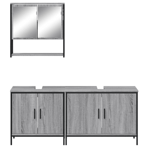 vidaXL 3 pcs Conjunto móveis casa de banho madeira proc. cinza sonoma