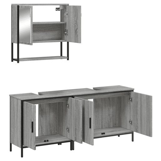 vidaXL 3 pcs Conjunto móveis casa de banho madeira proc. cinza sonoma