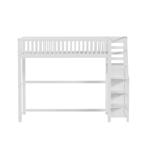 Cama mezzanine em madeira 90x200cm - com roupeiro - Branco Cama mezzanine em madeira 90x200cm - com roupeiro - Branco