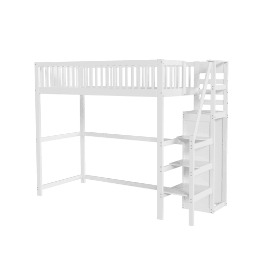 Cama mezzanine em madeira 90x200cm - com roupeiro - Branco Cama mezzanine em madeira 90x200cm - com roupeiro - Branco