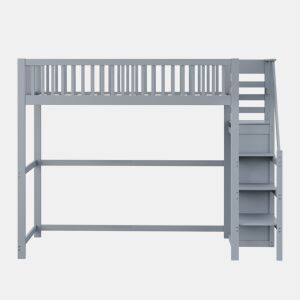 Cama mezzanine em madeira 90x200cm - com roupeiro - Cinzento