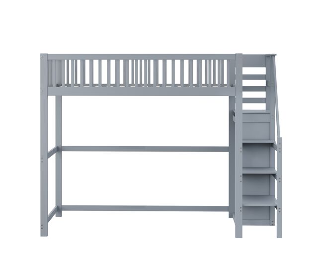 Cama entrepiso de madera 90x200cm - con armario - gris