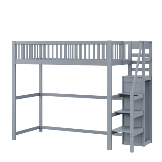 Cama mezzanine em madeira 90x200cm - com roupeiro - Cinzento
