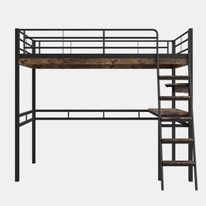 Cama mezzanine 90x200cm - com secretária + prateleiras + barreiras - Preto