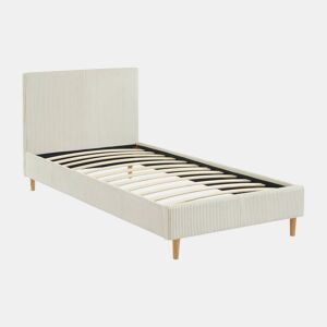 Cama com base de ripas e cabeceira 90cm, em veludo canelado fino, Marlon, Branco, 202x96x88 cm