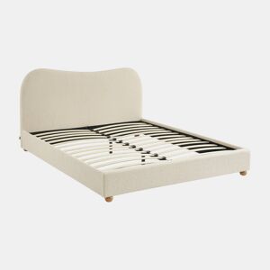 Cama com estrado de ripas e cabeceira, branca em boucle, Aaron, Branco, 214.5x168x97 cm
