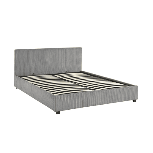 Cama com base de ripas e cabeceira 160cm, veludo canelado grosso, Avalon, Cinza, 211x168x86 cm