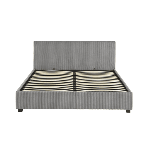 Cama com base de ripas e cabeceira 160cm, veludo canelado grosso, Avalon, Cinza, 211x168x86 cm