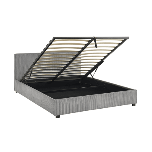 Cama com base de ripas e cabeceira 160cm, veludo canelado grosso, Avalon, Cinza, 211x168x86 cm