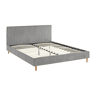 Cama com base de ripas e cabeceira 160cm, em veludo canelado fino, Marlon, Cinza, 211x167.5x89 cm